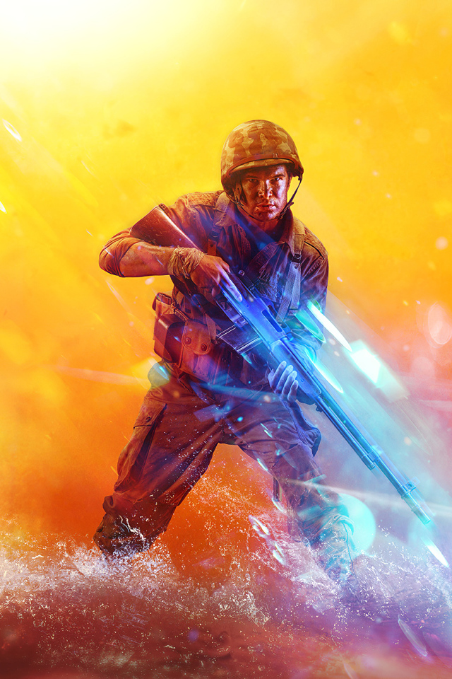 Солдат с оружием из компьютерной игры Battlefield 5