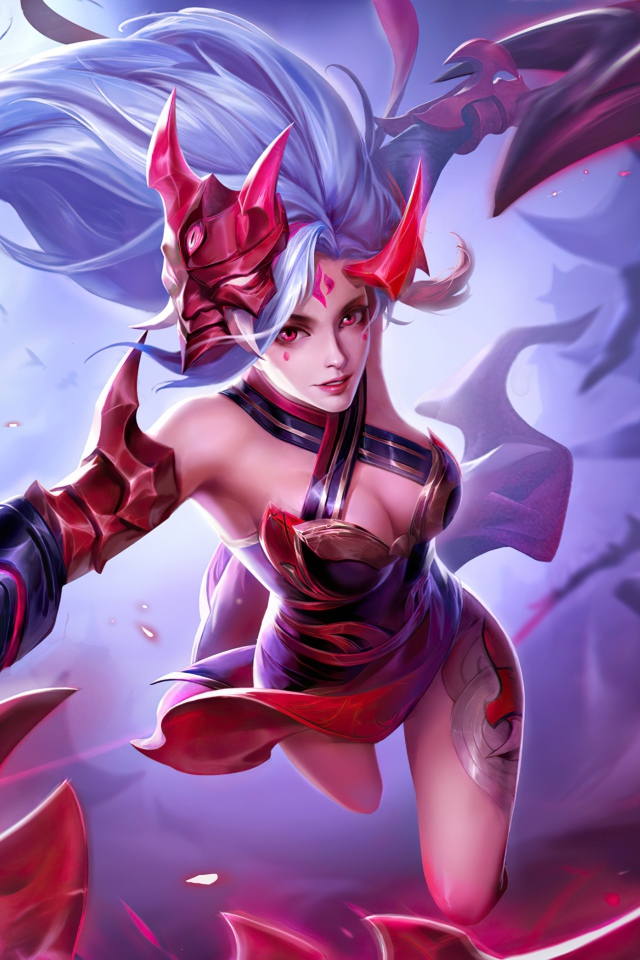 Девушка воин Yena с фиолетовыми волосами 