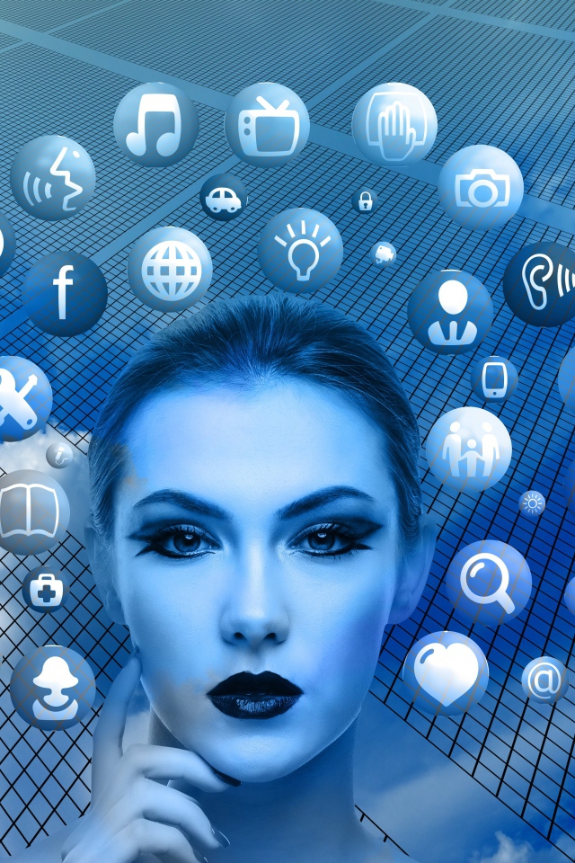 Девушка андроид с значками приложений 