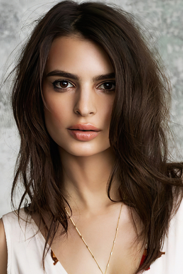 Красивая девушка модель Эмили Ратаковски на сером фоне