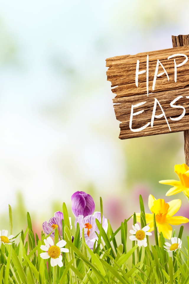 Табличка с надписью Счастливой Пасхи с цветами