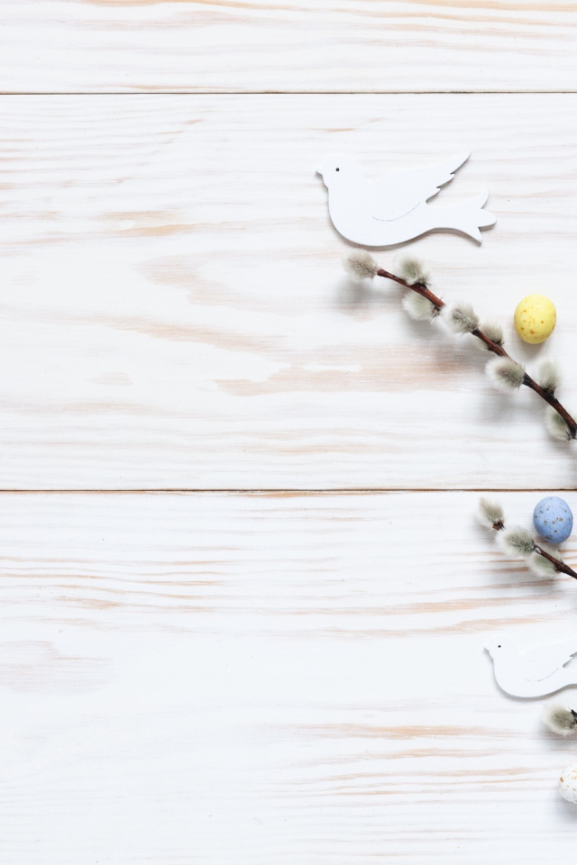 Ветка вербы на столе шаблон для открытки на Пасху 