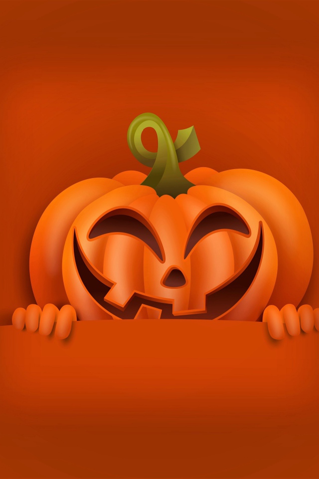 Улыбающаяся тыква на оранжевом фоне на Хэллоуин
