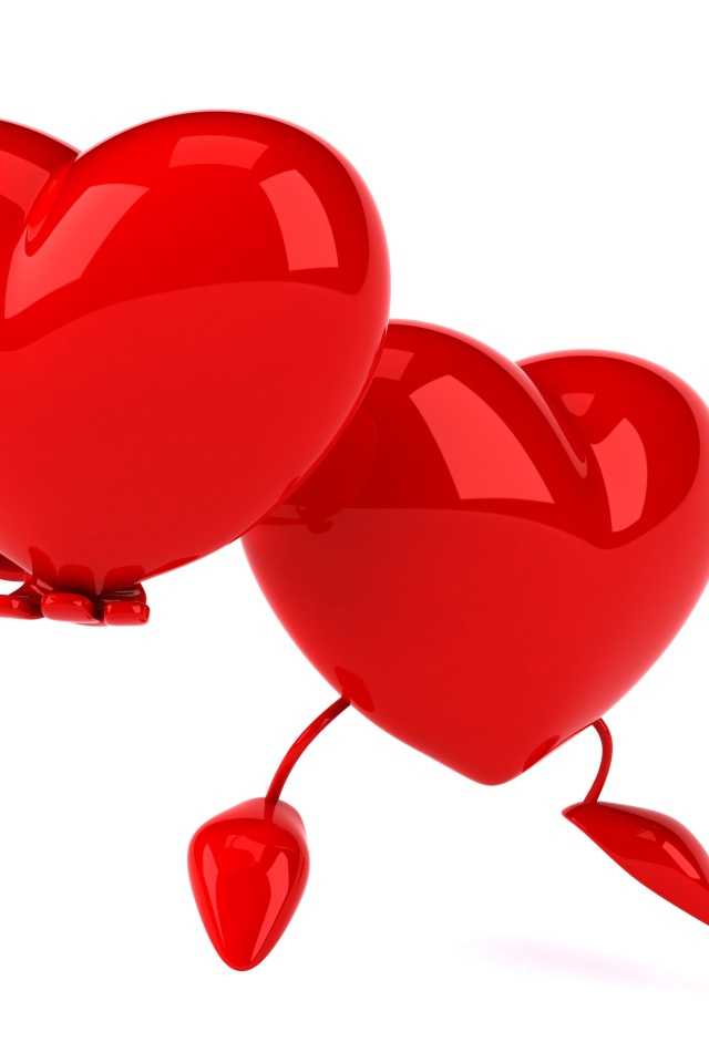 Большое красное сердце держит в руке свою копию на белом фоне