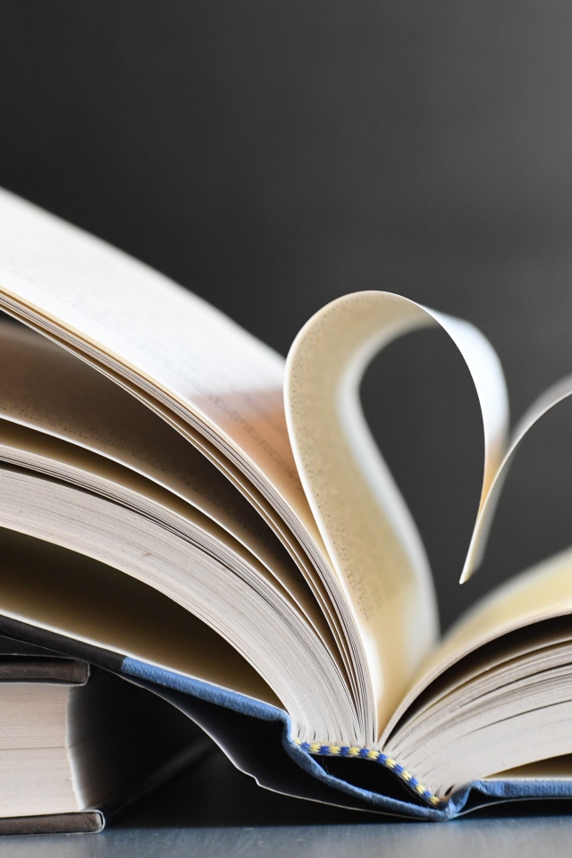 Сердце из страниц книги на сером фоне
