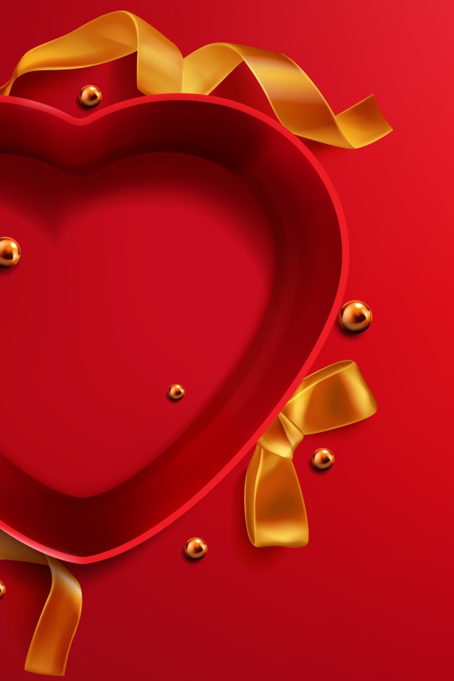 Красная коробка в форме сердца с бантом 