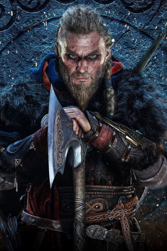 Мужчина викинг с топором в руках 