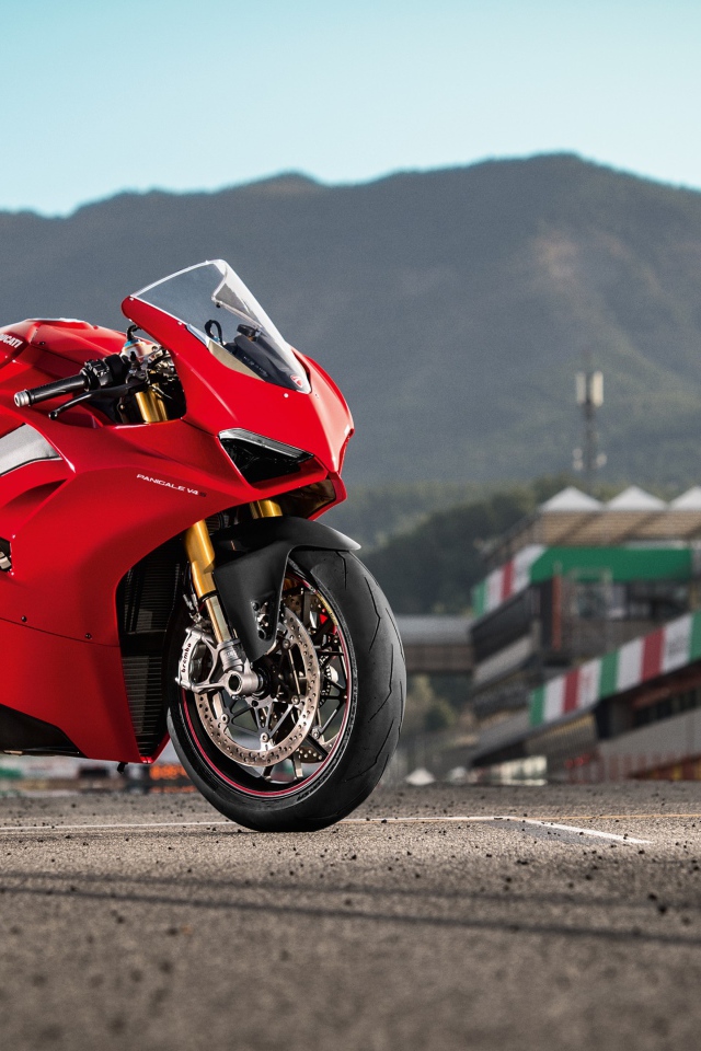 2020 Ducati Panigale V4 S Red Motorcycle Against Mountains