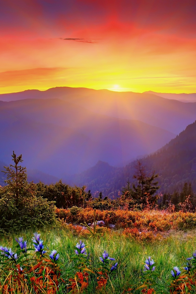 Красивый вид на восход солнца над горами