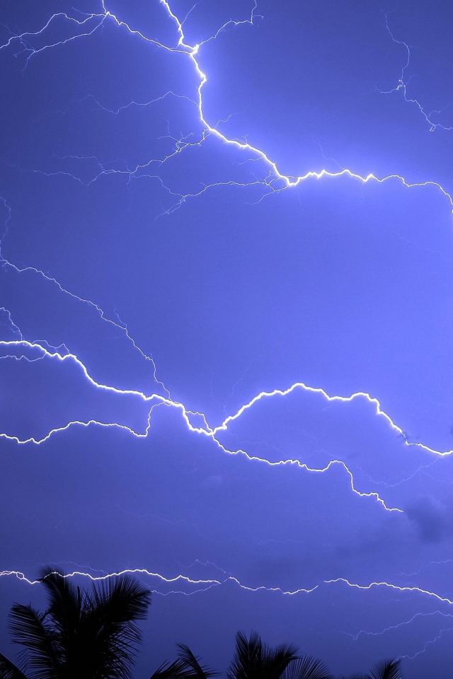 Яркая молния рассекает небо во время тропического шторма