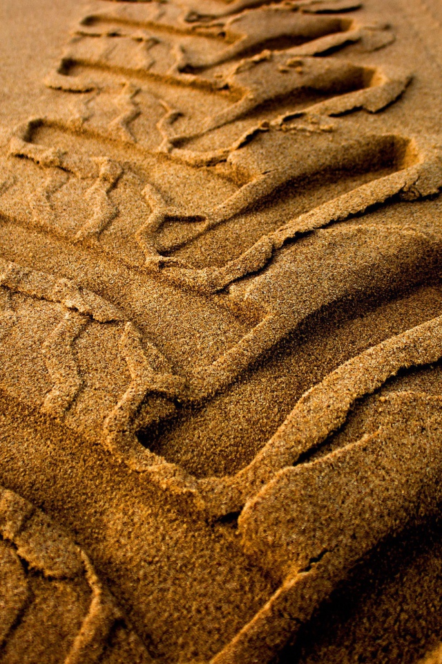 След от колеса трактора на мокром песке