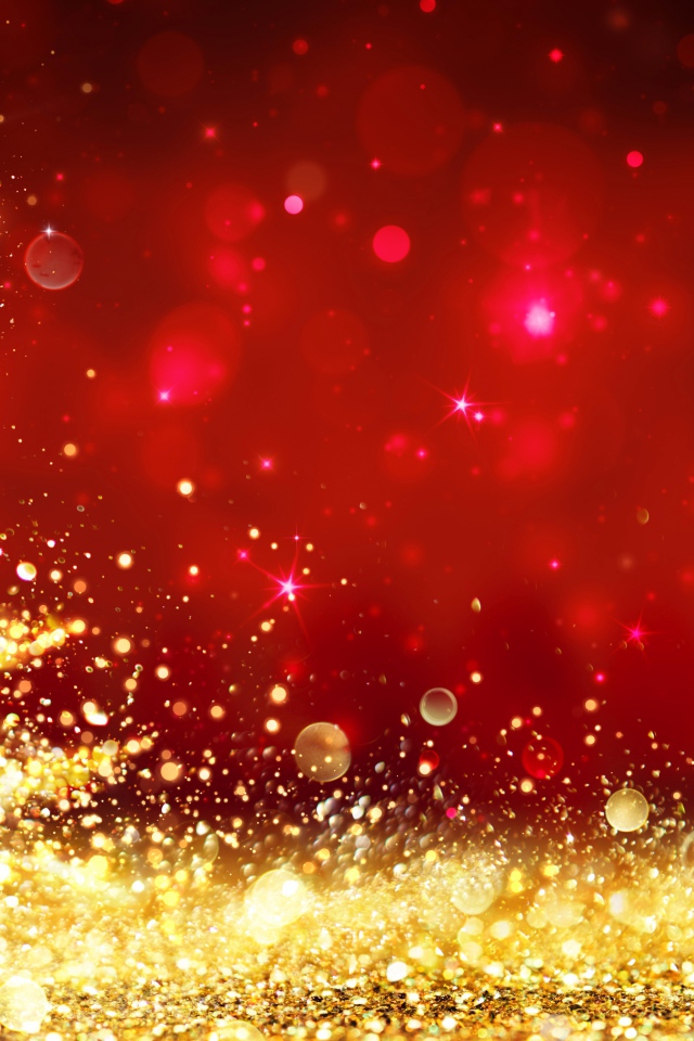 Красивая золотая ель на красном фоне, шаблон для поздравления 