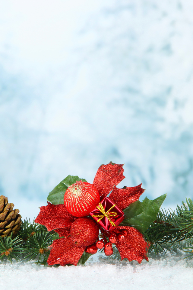 Красивый шаблон для Новогодней открытки с елочными украшениями