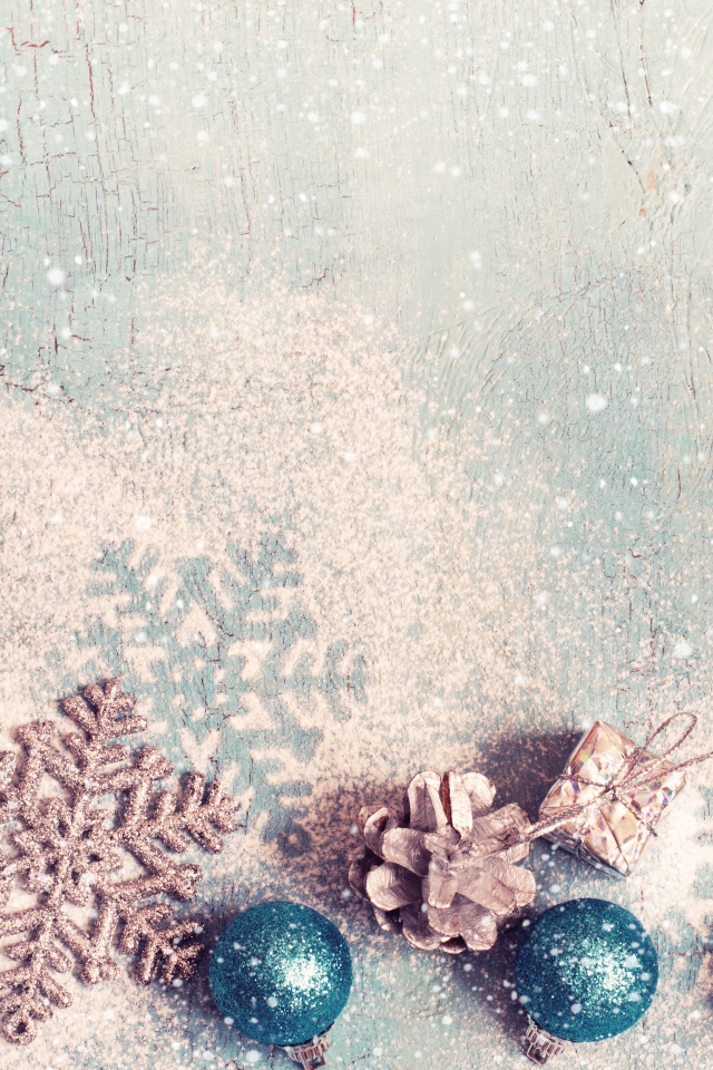 Новогодний декор на голубом фоне, шаблон для праздничной открытки 