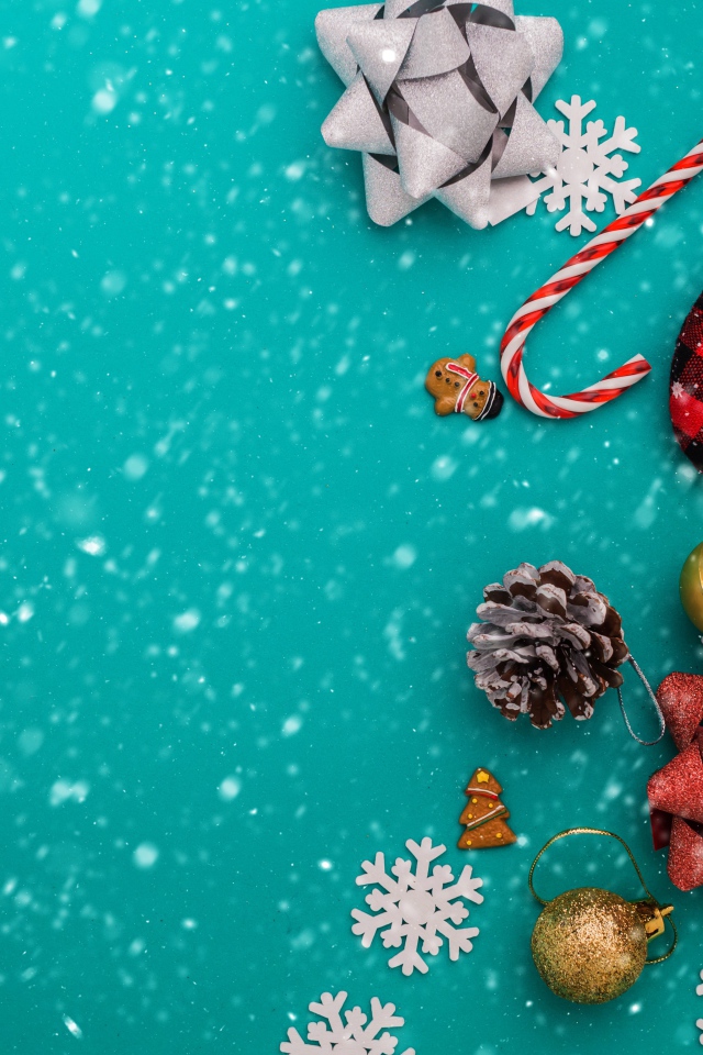 Новогодний декор на голубом фоне, шаблон для открытки 