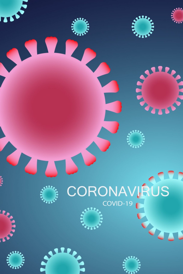 Много бактерий коронавирус covid-19 на голубом фоне