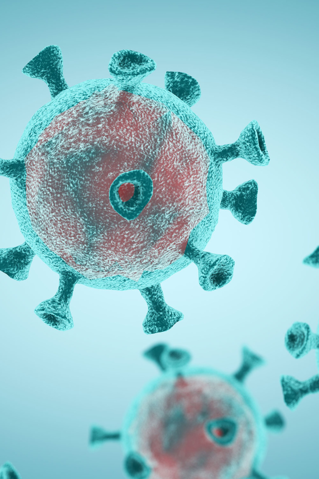 Бактерии коронавирус Covid-19 на голубом фоне