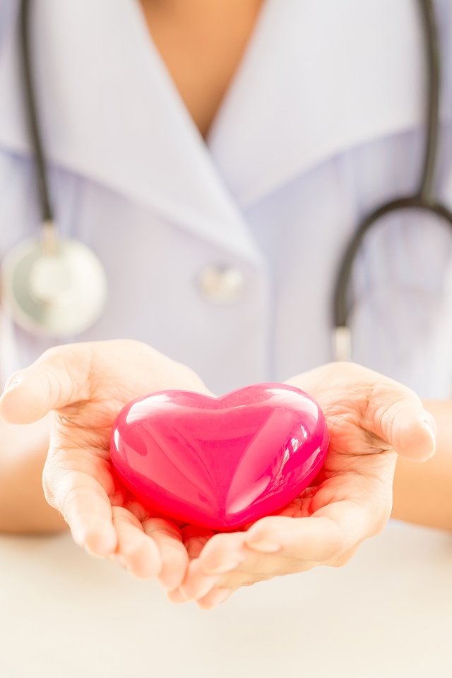 Стеклянное сердце в руках у врача 