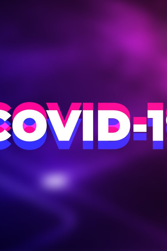 Надпись COVID-19 коронавирус на фиолетовом фоне