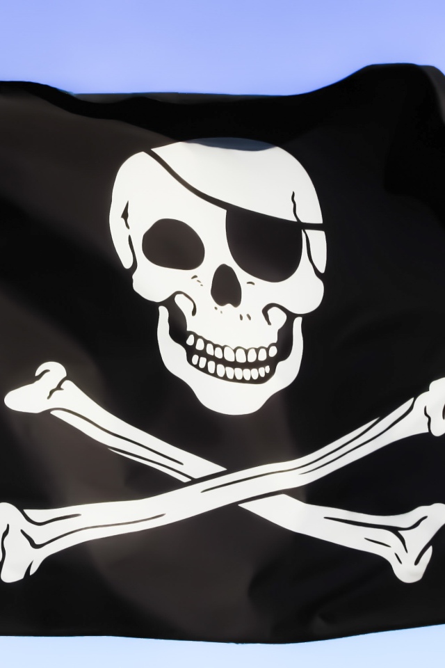 Пиратский черный флаг с белым черепом