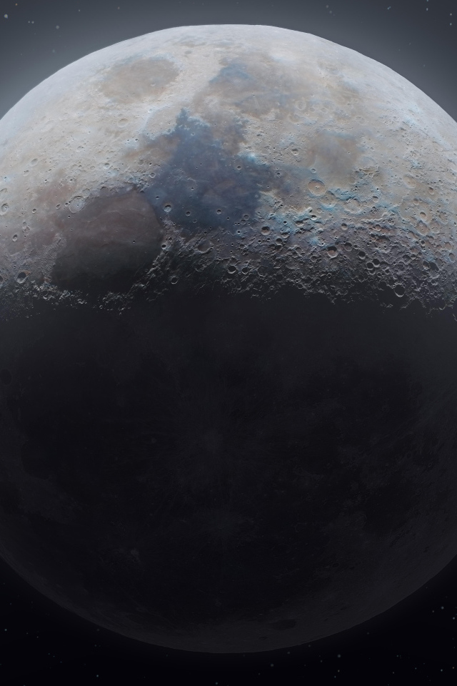 Большая холодная луна в звездном небе крупным планом