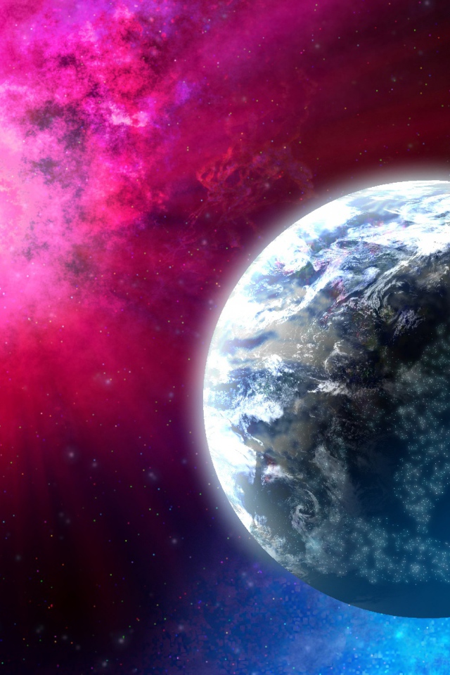 Планет земля на розовом фоне в космосе 