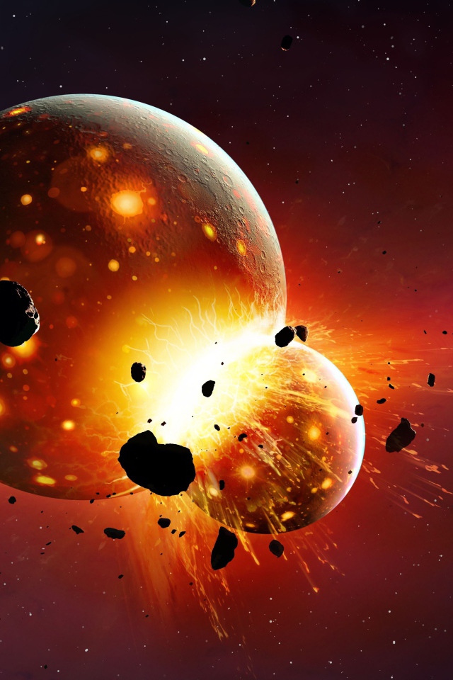 Взрыв от столкновения планет в космосе 