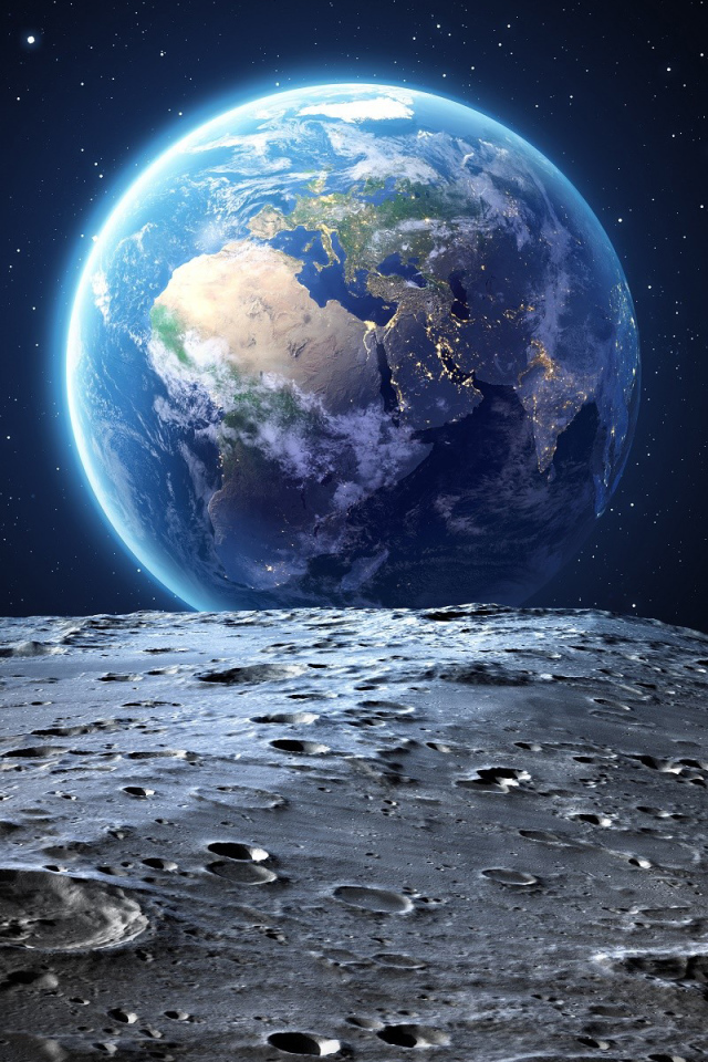 Вид на планету Земля с поверхности Луны