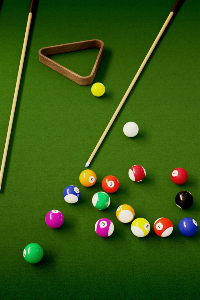 Большой бильярдный стол с шарами 