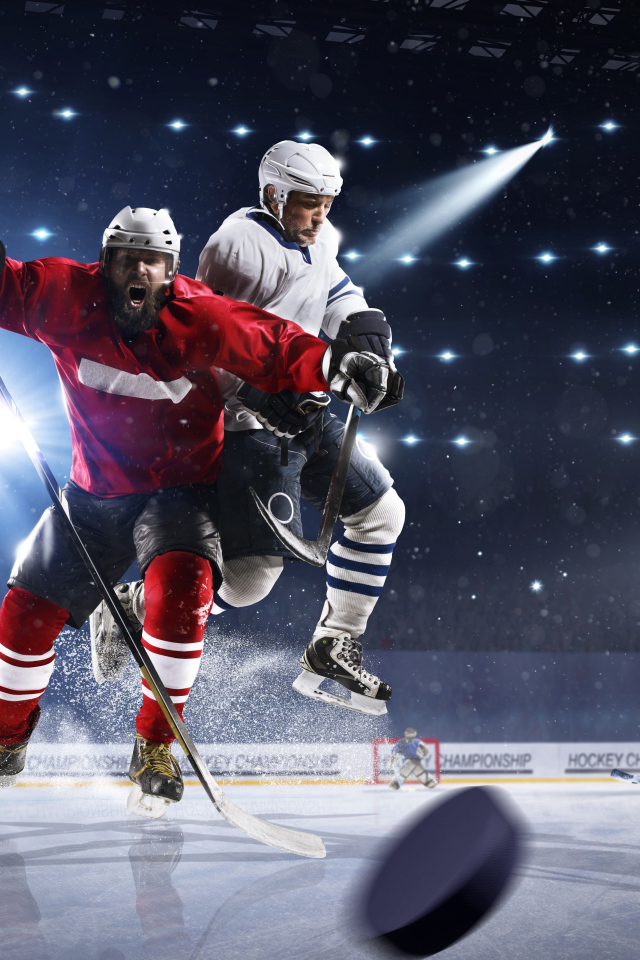 Мужчины играют в хоккей на льду 