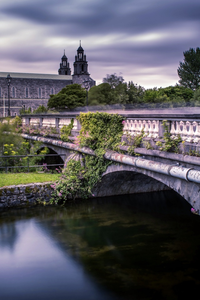 Старинный мост через реку ведет к собору, Ирландия