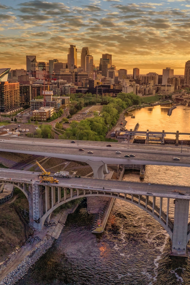 Вид город Сент- Пол закате солнца, штат Мин нанесота. США