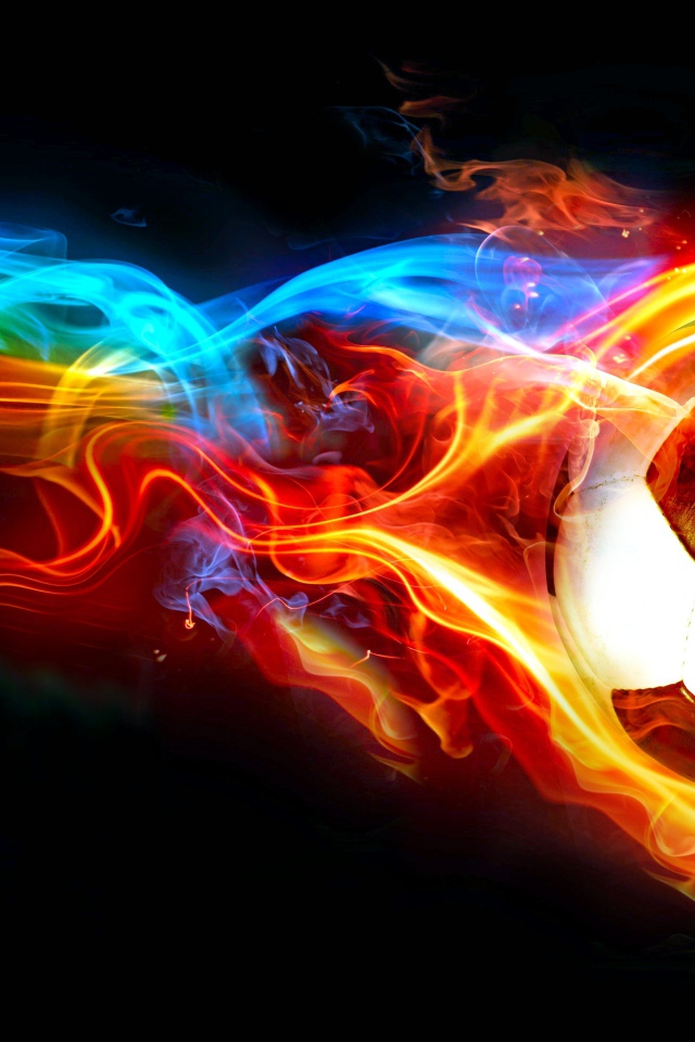 Футбольный мяч с огненным неоновым огнем на черном фоне