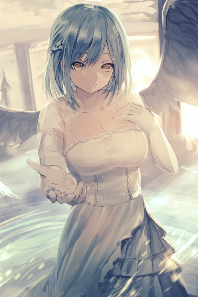 Девушка аниме с крыльями ангела 