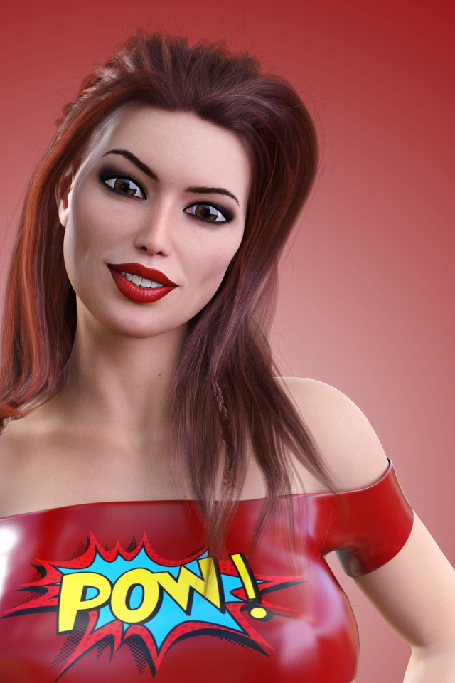 Девушка 3д на красном фоне