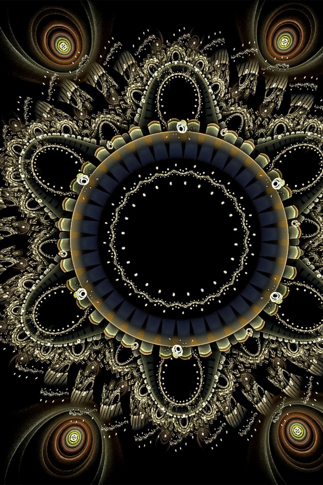 Красивый фрактальный рисунок мандала на черном фоне