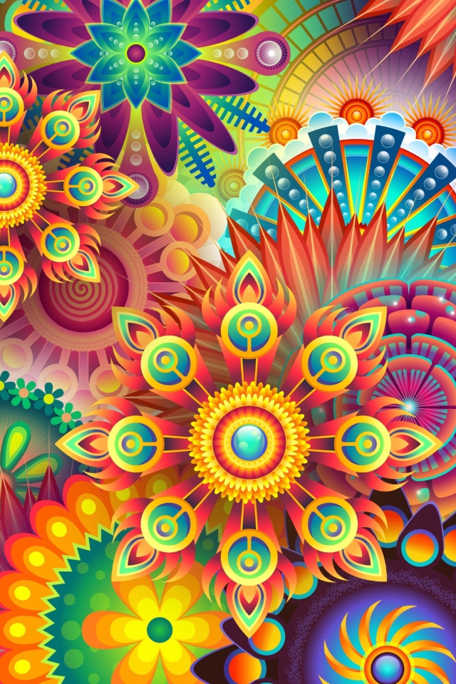 Красивые разноцветные цветы мандала 