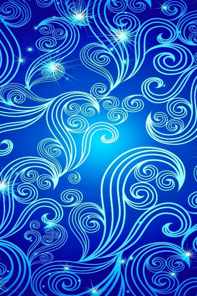 Красивые неоновые волны на голубом фоне 