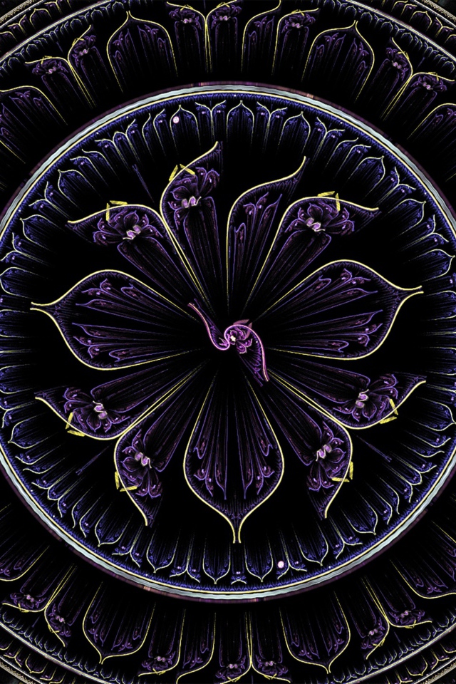 Красивый фиолетовый фрактальный рисунок с золотыми линиями