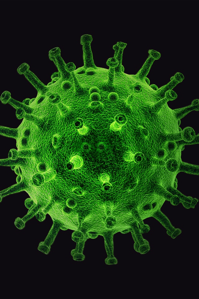 Большой зеленый вирус на черном фоне 3д графика