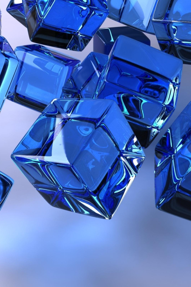 Синие стеклянные кубы в воздухе 3д графика