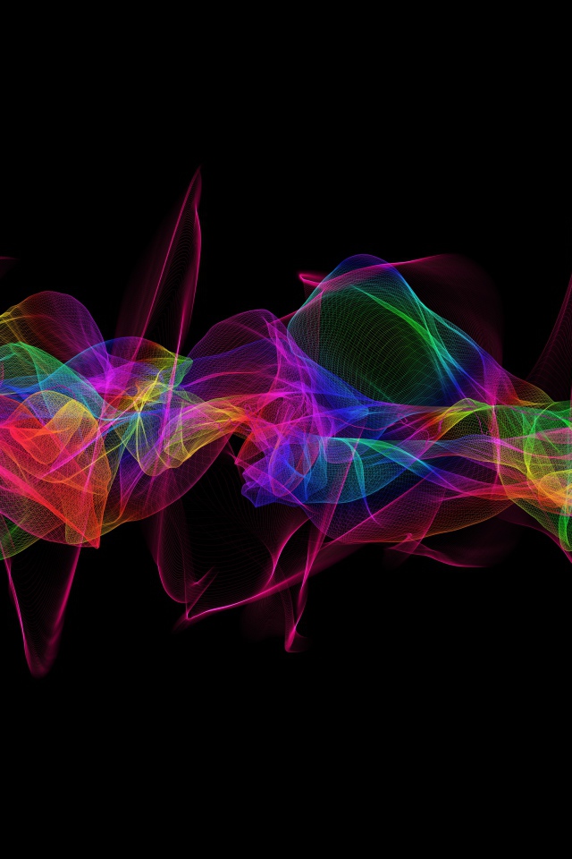 Красочные яркие абстрактные волны на черном фоне