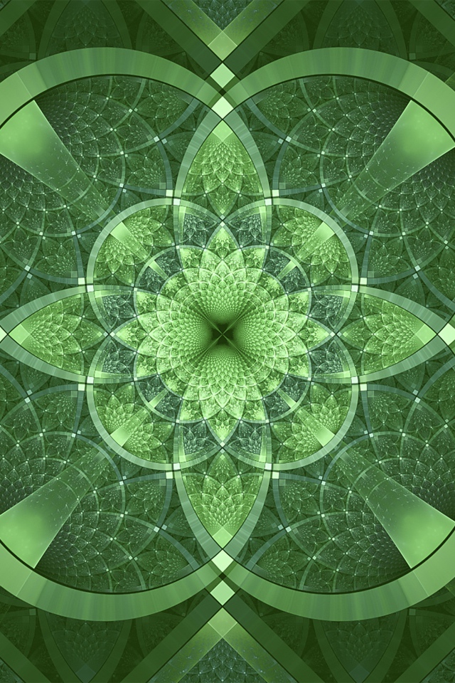 Фрактальный зеленый узор с фигурами