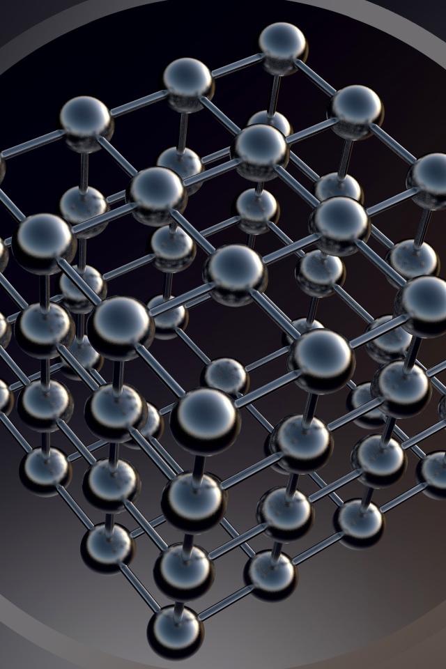 Шестигранник с черными шарами на сером фоне
