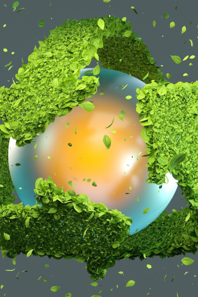 Ядро с зелеными стрелками из листьев 3д графика