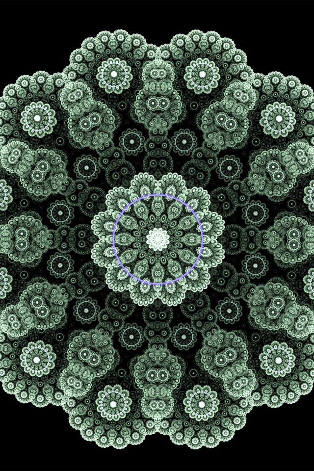 Кружевной зеленый фрактальный цветок на черном фоне