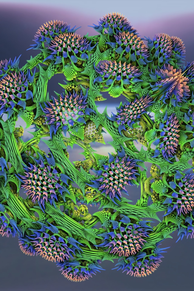 Большой колючий фрактальный цветок на сером фоне