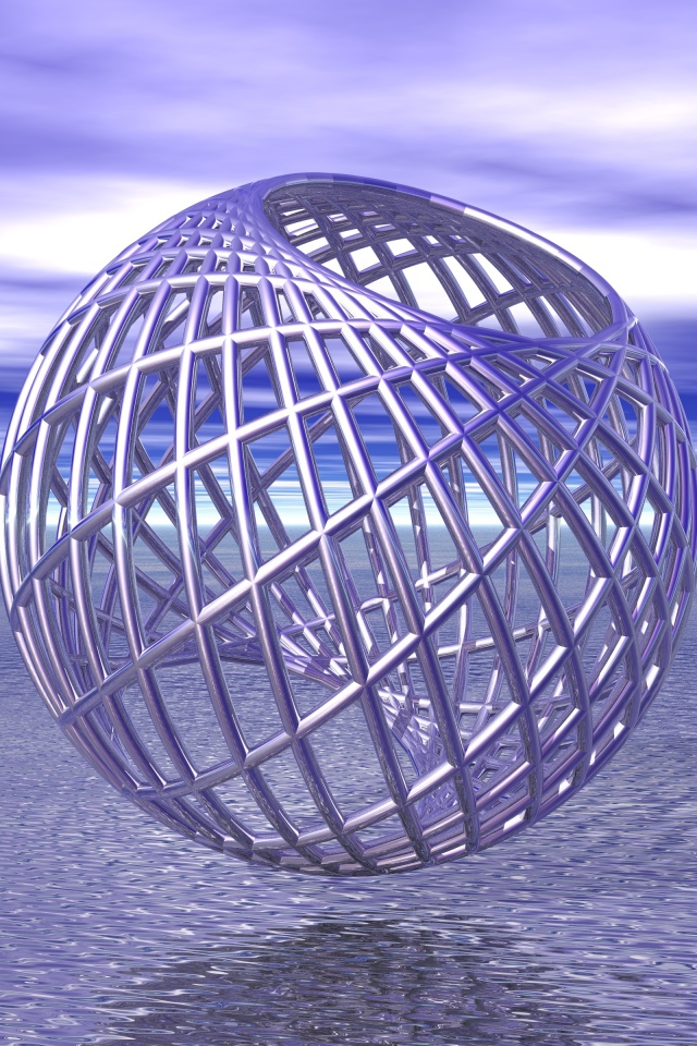 Металлическая круглая клетка над водой 3д графика