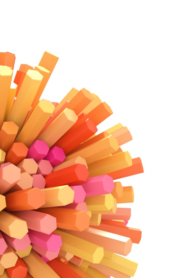 Оранжевые и розовые шестиугольные палочки на белом фоне