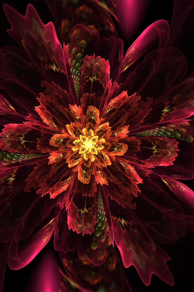 Красный необычный фрактальный рисунок со свечением